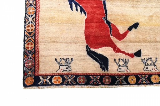 Backside of handmade 1970s Persian Gabbeh rug showing knot structure and weave density