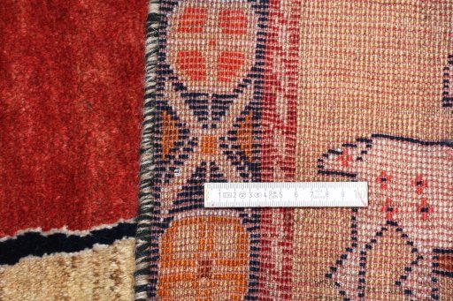 Close-up detail of 1970s Persian Gabbeh rug from Iran / Persia showing Wool weave