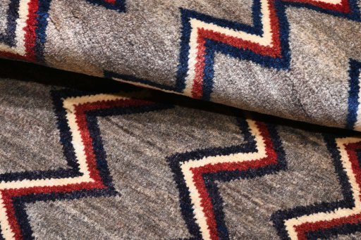 Full view of 2000s Persian Gabbeh rug from Iran / Persia, 131 × 86 cm in Gray tones