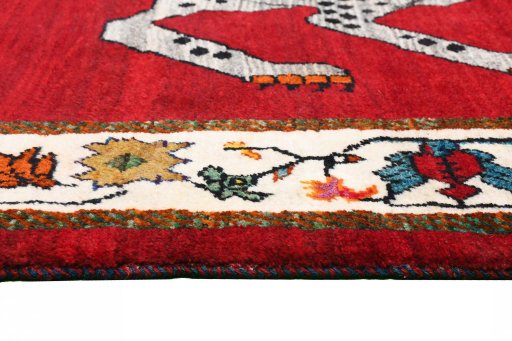 Close-up detail of 2000s Persian Gabbeh rug from Iran / Persia showing Wool weave