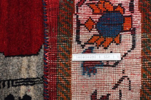 Close-up detail of 2000s Persian Gabbeh rug from Iran / Persia showing Wool weave