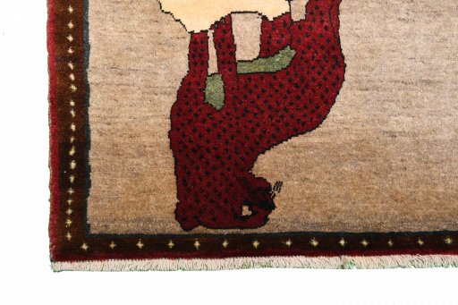Close-up detail of 2000s Persian Gabbeh rug from Iran / Persia showing Wool weave