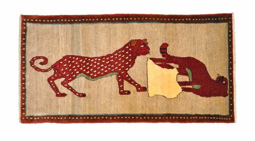 Full view of 2000s Persian Gabbeh rug from Iran / Persia, 200 × 100 cm in Gray tones