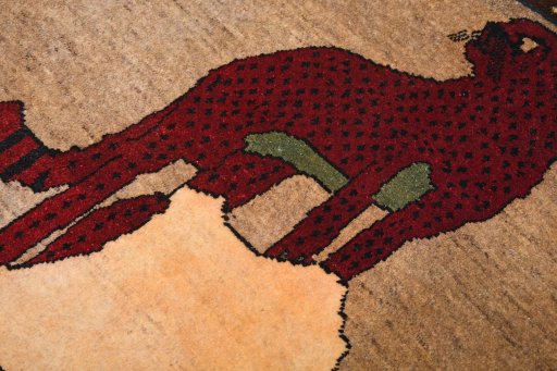 Close-up detail of 2000s Persian Gabbeh rug from Iran / Persia showing Wool weave