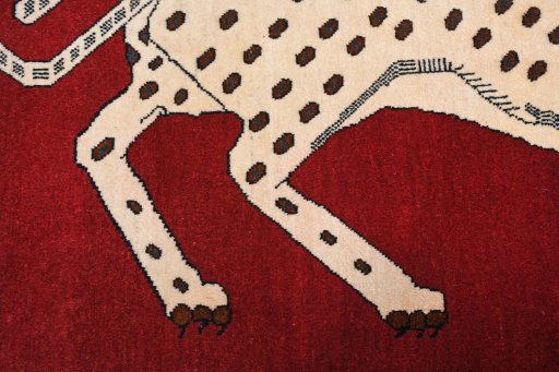 Close-up detail of 2000s Persian Gabbeh rug from Iran / Persia showing Wool weave