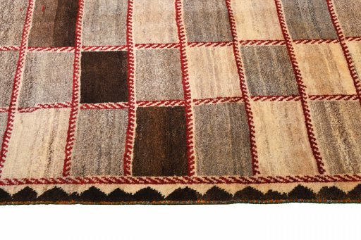 Close-up detail of 2000s Persian Gabbeh rug from Iran / Persia showing Wool weave