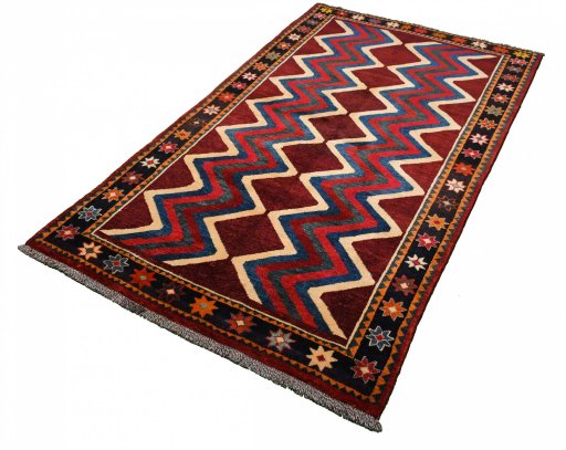 Close-up detail of 2000s Persian Gabbeh rug from Iran / Persia showing Wool weave