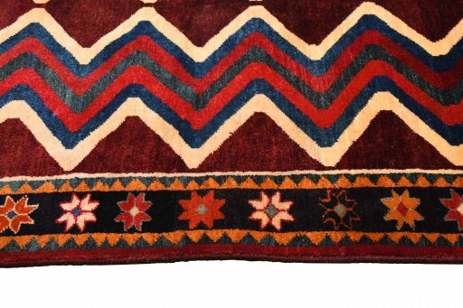 Close-up detail of 2000s Persian Gabbeh rug from Iran / Persia showing Wool weave