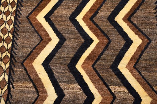 Backside of handmade 2000s Persian Gabbeh rug showing knot structure and weave density