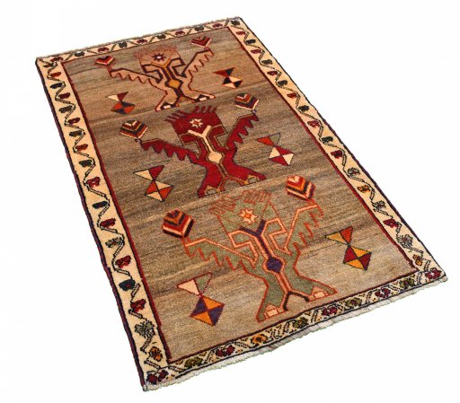 Corner detail of 2000s Persian Gabbeh rug showing border pattern and Wool pile