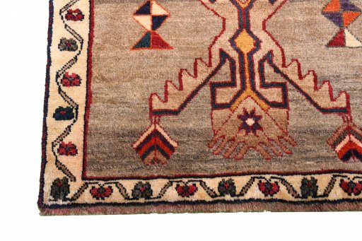 Full view of 2000s Persian Gabbeh rug from Iran / Persia, 150 × 95 cm in Gray tones