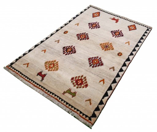Close-up detail of 2000s Persian Gabbeh rug from Iran / Persia showing Wool weave