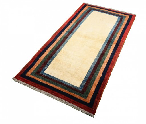 Close-up detail of 2000s Persian Gabbeh rug from Iran / Persia showing Wool weave