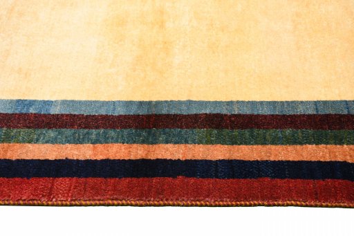 Close-up detail of 2000s Persian Gabbeh rug from Iran / Persia showing Wool weave