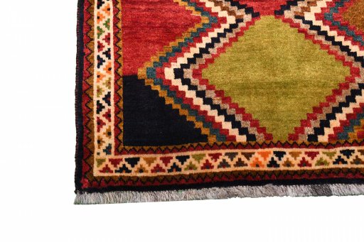 Full view of 2000s Persian Gabbeh rug from Iran / Persia, 200 × 108 cm in Multi Color tones