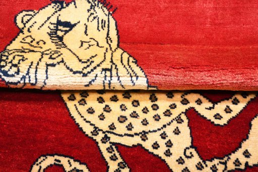 Close-up detail of 2000s Persian Gabbeh rug from Iran / Persia showing Wool weave