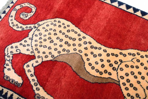 Close-up detail of 2000s Persian Gabbeh rug from Iran / Persia showing Wool weave