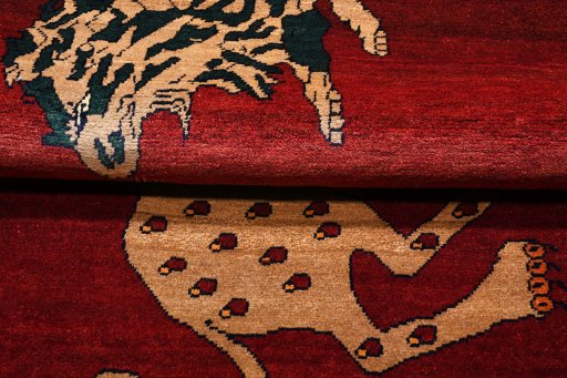 Close-up detail of 2000s Persian Gabbeh rug from Iran / Persia showing Wool weave