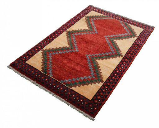 Close-up detail of 2000s Persian Gabbeh rug from Iran / Persia showing Wool weave
