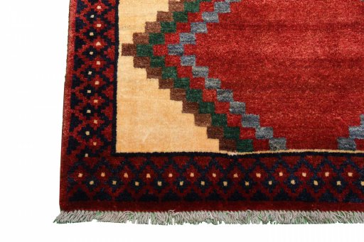 Close-up detail of 2000s Persian Gabbeh rug from Iran / Persia showing Wool weave