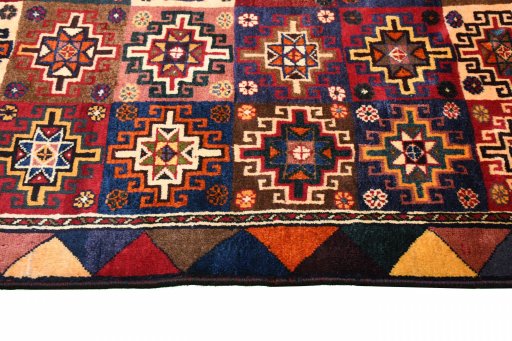 Close-up detail of 2000s Persian Gabbeh rug from Iran / Persia showing Wool weave
