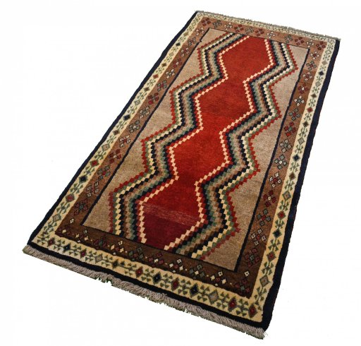 Close-up detail of 2000s Persian Gabbeh rug from Iran / Persia showing Wool weave