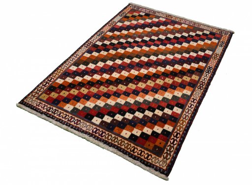 Close-up detail of 2000s Persian Gabbeh rug from Iran / Persia showing Wool weave