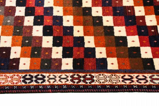 Central medallion detail of 2000s Persian Gabbeh rug from Iran / Persia