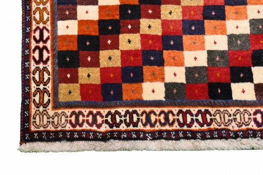 Close-up detail of 2000s Persian Gabbeh rug from Iran / Persia showing Wool weave