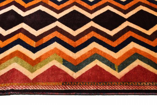Close-up detail of 2000s Persian Gabbeh rug from Iran / Persia showing Wool weave