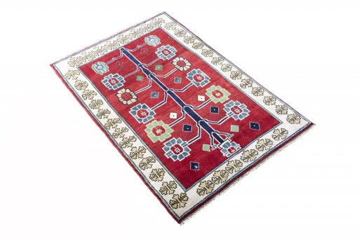 Close-up detail of 2000s Persian Gabbeh rug from Iran / Persia showing Wool weave