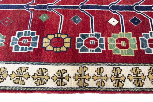 Close-up detail of 2000s Persian Gabbeh rug from Iran / Persia showing Wool weave