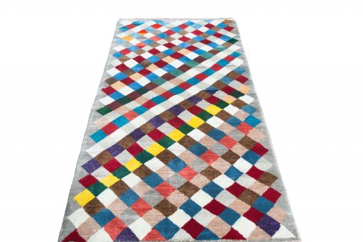 Close-up detail of 2000s Persian Gabbeh rug from Iran / Persia showing Wool weave