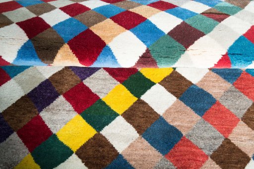 Close-up detail of 2000s Persian Gabbeh rug from Iran / Persia showing Wool weave