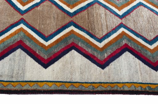 Close-up detail of 2000s Persian Gabbeh rug from Iran / Persia showing Wool weave