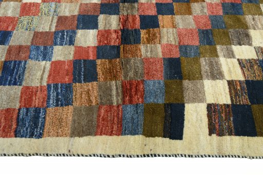 Close-up detail of 2000s Persian Gabbeh rug from Iran / Persia showing Wool weave