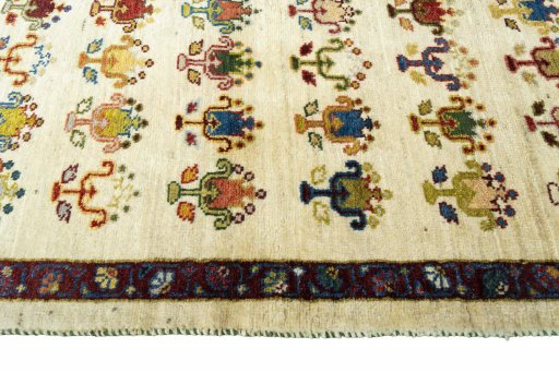 Close-up detail of 2000s Persian Gabbeh rug from Iran / Persia showing Wool weave