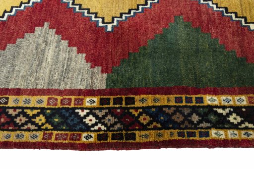 Close-up detail of 2000s Persian Gabbeh rug from Iran / Persia showing Wool weave