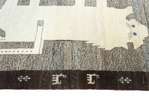 Close-up detail of 2000s Persian Gabbeh rug from Iran / Persia showing Wool weave