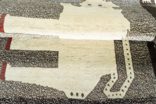 Full view of 2000s Persian Gabbeh rug from Iran / Persia, 142 × 102 cm in Gray tones
