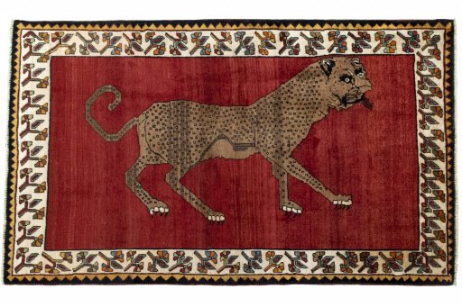 Full view of 2000s Persian Gabbeh rug from Iran / Persia, 200 × 120 cm in Red tones