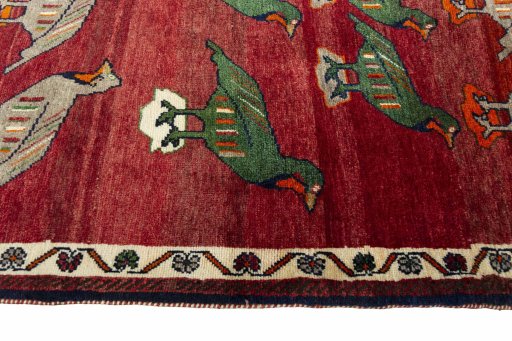 Close-up detail of 2000s Persian Gabbeh rug from Iran / Persia showing Wool weave