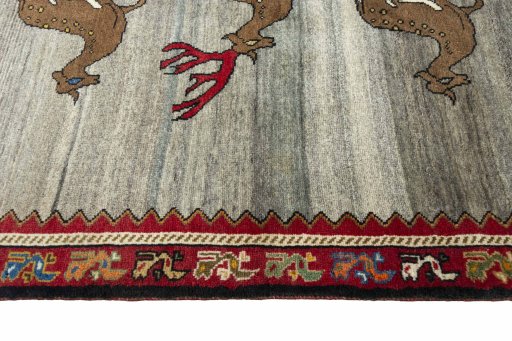 Close-up detail of 2000s Persian Gabbeh rug from Iran / Persia showing Wool weave