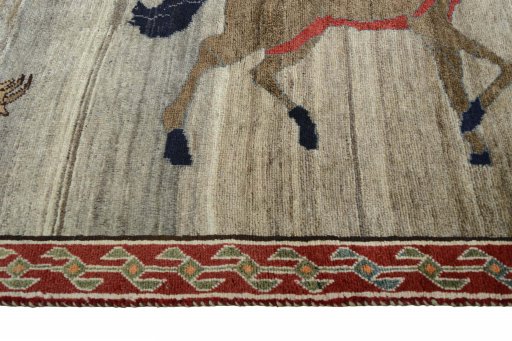 Close-up detail of 2000s Persian Gabbeh rug from Iran / Persia showing Wool weave