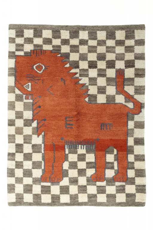Full view of New Persian Gabbeh rug from Iran / Persia, 198 × 151 cm in Beige tones