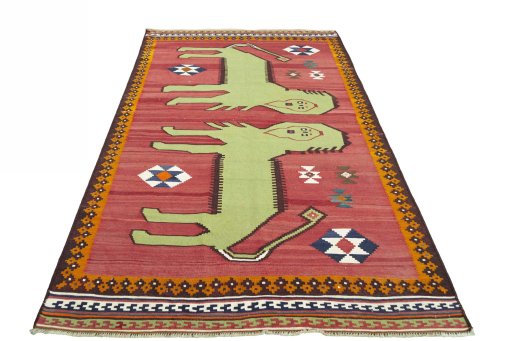 Close-up detail of 2000s Persian Gabbeh rug from Iran / Persia showing Wool weave