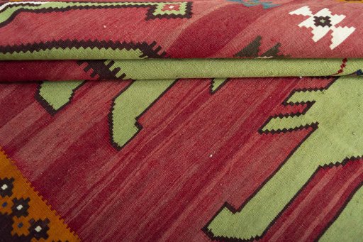 Full view of 2000s Persian Gabbeh rug from Iran / Persia, 251 × 141 cm in Red tones
