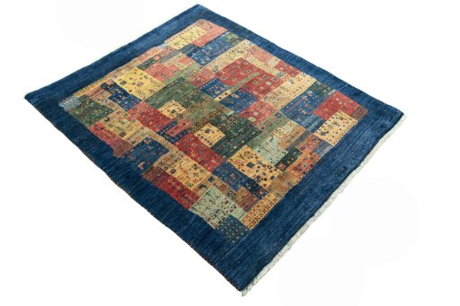 Close-up detail of New Persian Gabbeh rug from Iran / Persia showing Wool weave