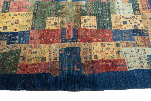 Close-up detail of New Persian Gabbeh rug from Iran / Persia showing Wool weave