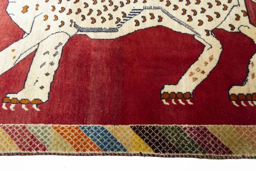 Close-up detail of 2000s Persian Gabbeh rug from Iran / Persia showing Wool weave